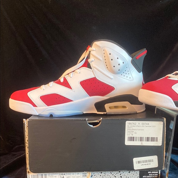 Nike 2021 Jordan 6 Retro OG Carmine Red and White - Picture 2 of 8